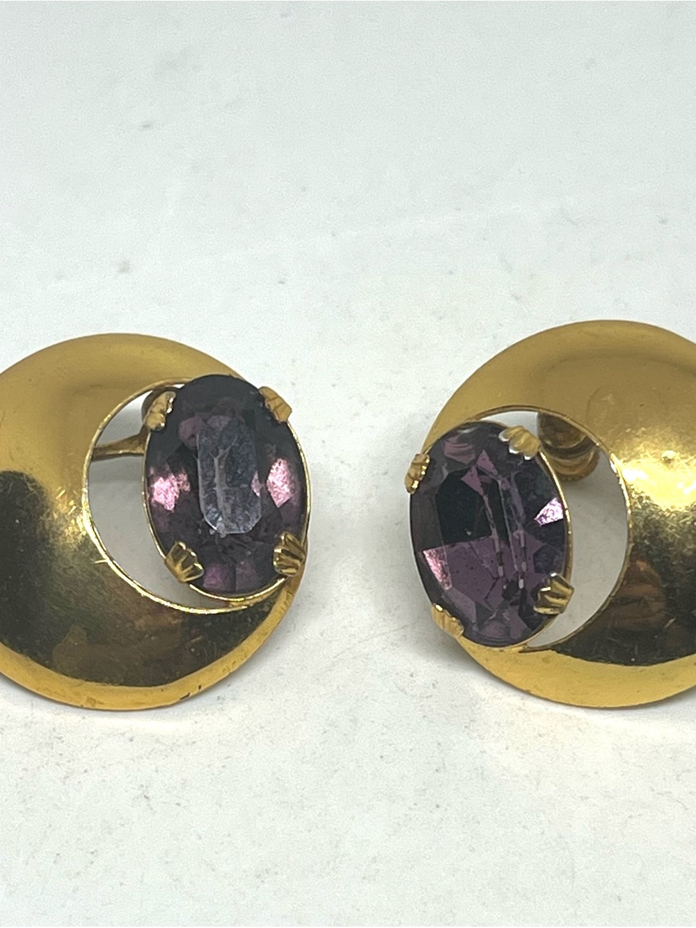 Mid-Century Amethyst Gold Plated Sterling Silver Screwback Earrings